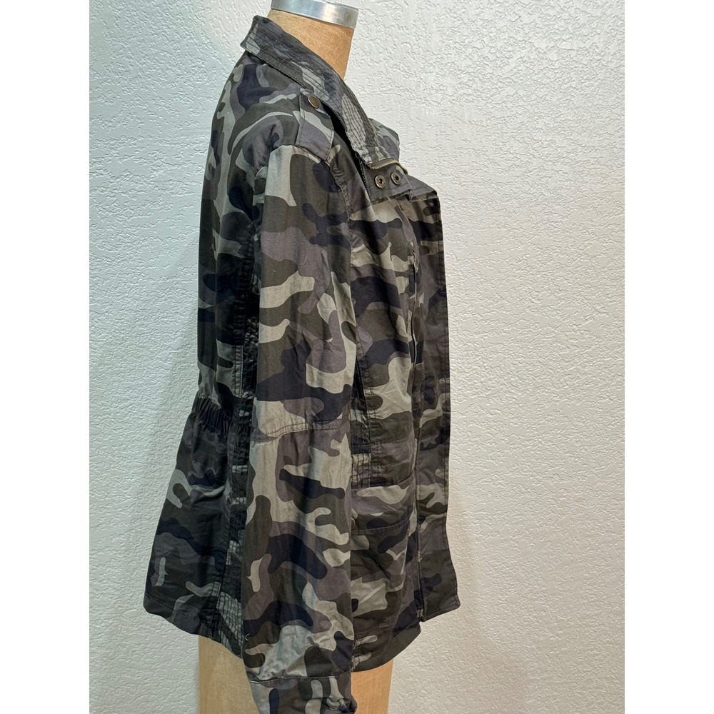 Love Tree Womens Camo Print Utility Field Jacket Green Zip Front Pockets L - Picture 7 of 14